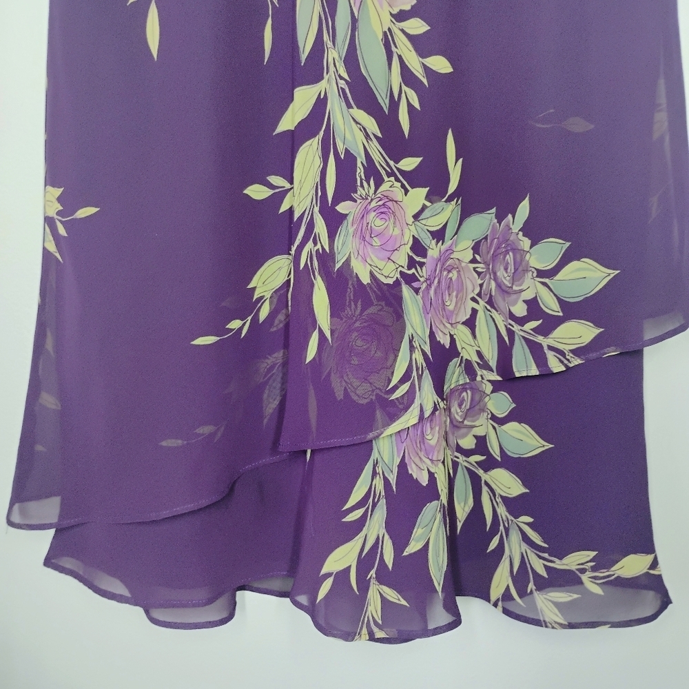 Coldwater Creek Y2K Tiered Skirt Womens 8 Purple Floral Asymmetric‎ Festival - Picture 2 of 9